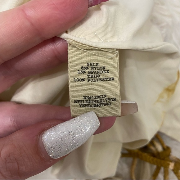 Gimmicks | Tie Dye Lace Halter V Neck Ruched Back Bodysuit Cream Mustard - Picture 8 of 14